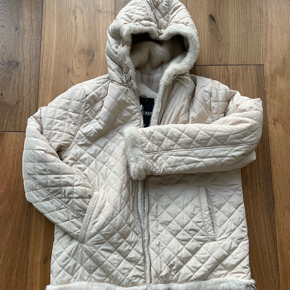 Lauren by Ralph Lauren Faux Fur Beige Hooded Jacket - Picture 5 of 7